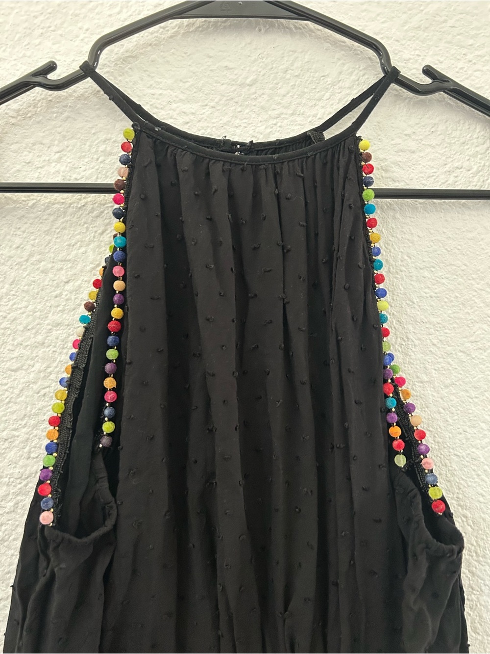 Wild Honey Black Halter Camisole with Multicolor Pom-Pom Trim